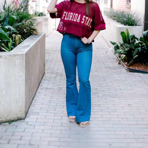 Vibrant Blue Flare Jeans - Picture 4 of 7